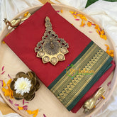 Red with Green Litchi Silk Saree-VS383